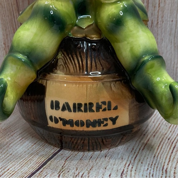 Vintage Lefton Pixie Elf Barrel O Money Bank Marika’s Original - Picture 3 of 13